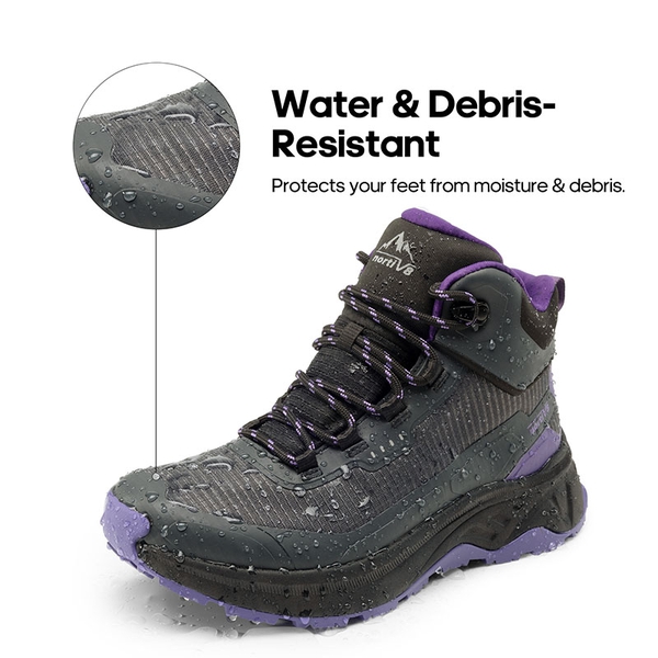 Women's Water-Resistant Lightweight Hiking Boots - BLACK/PURPLE - 8